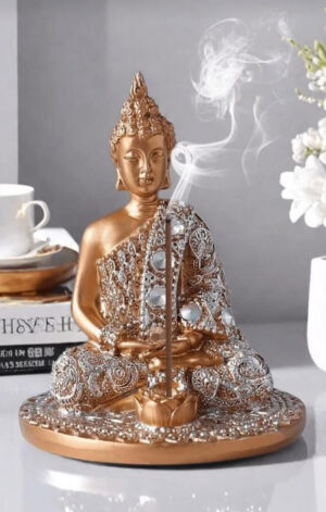 porta incienso Buda en flor de loto color bronce