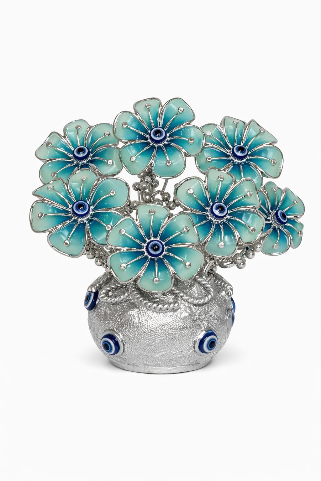 Adorno Metálico con Flores Turquesa
