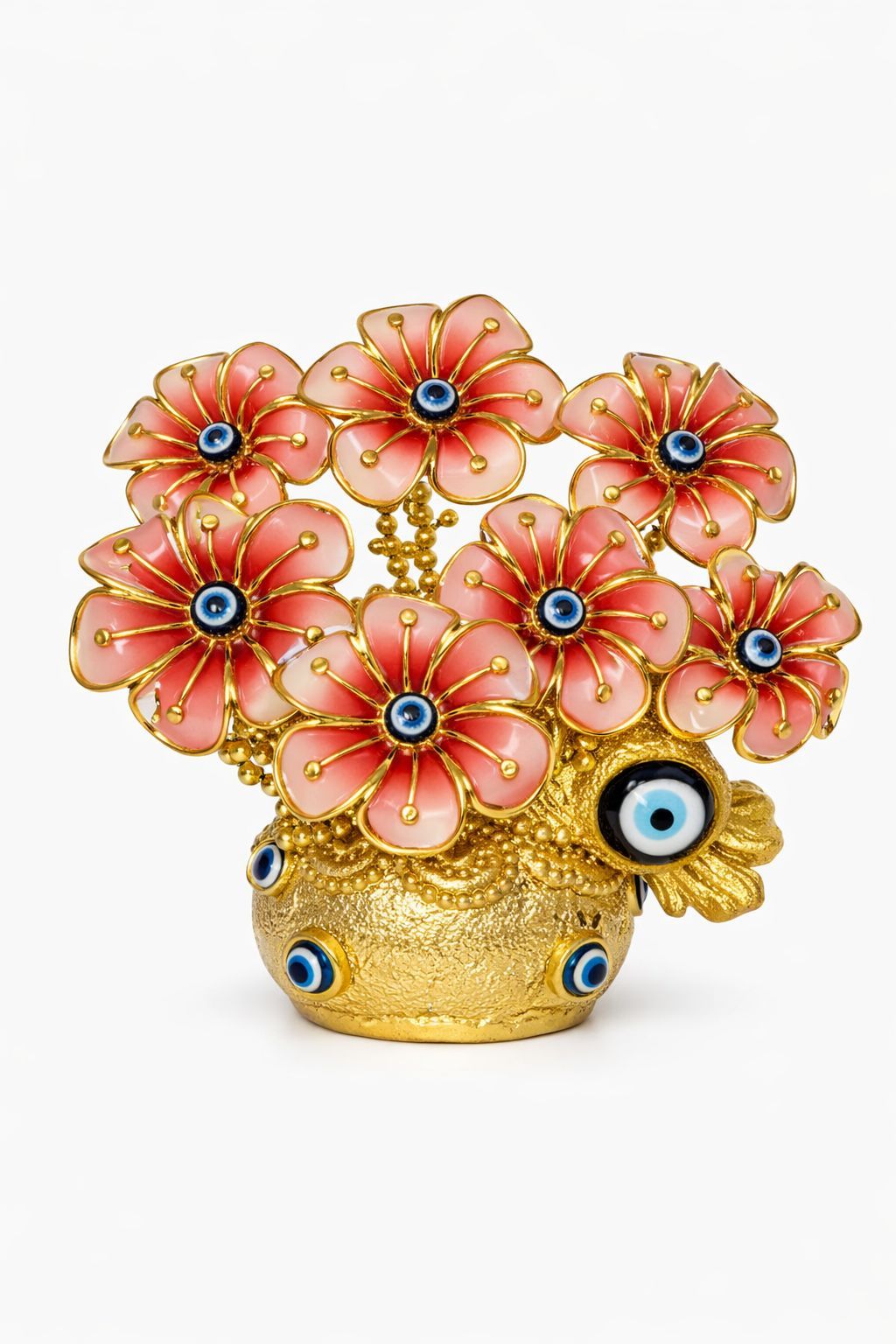 Adorno Dorado con Flores y Ojo Turco