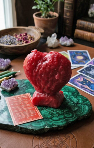 Vela roja con forma de corazón